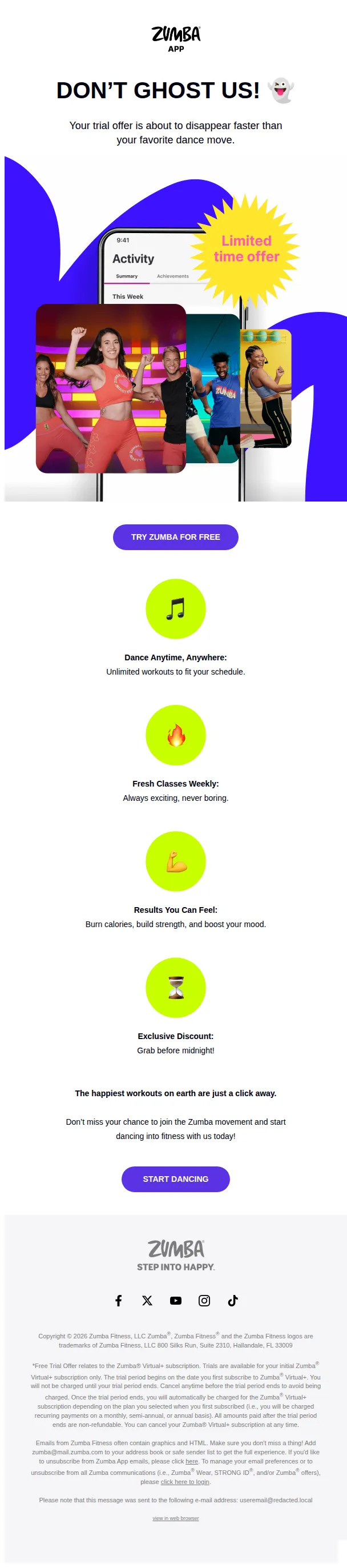 Zumba App email: Last Call! Your offer ends soon.