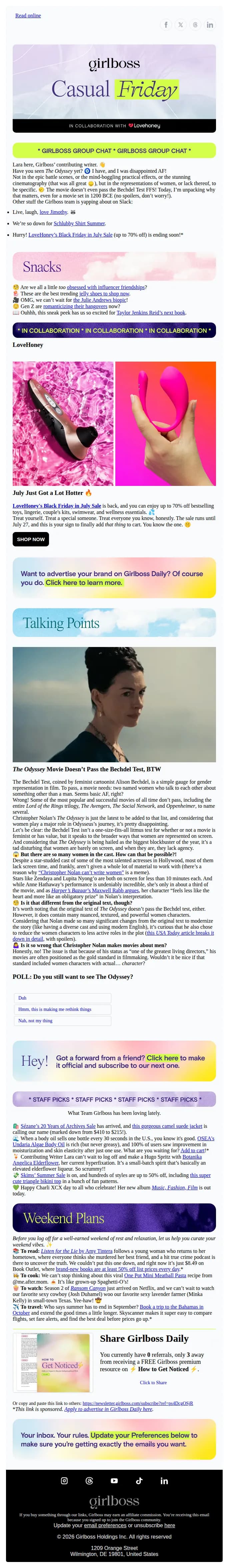 Girlboss Daily email: 🧿 Where are the women in The Odyssey?