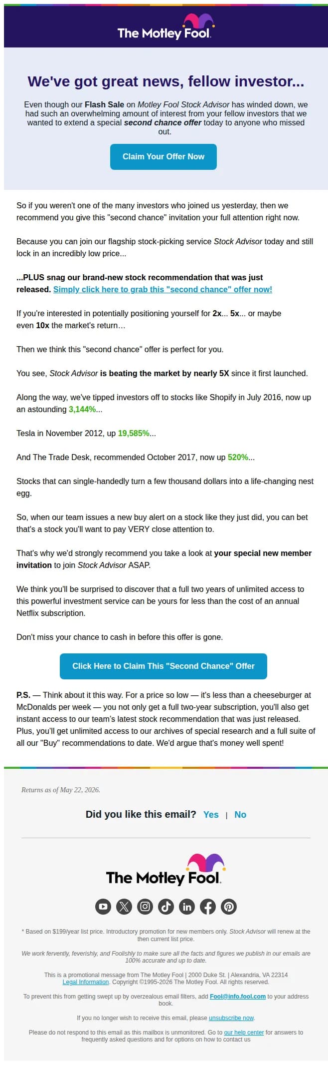 The Motley Fool email: Hey, where did you go?