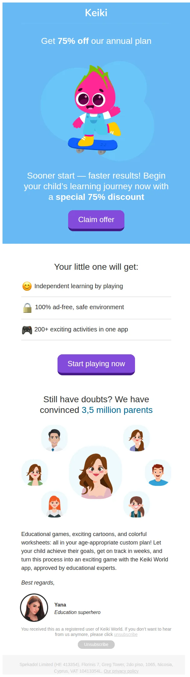 Keiki World email: 🔥🔥 -75% off your child's yearly plan