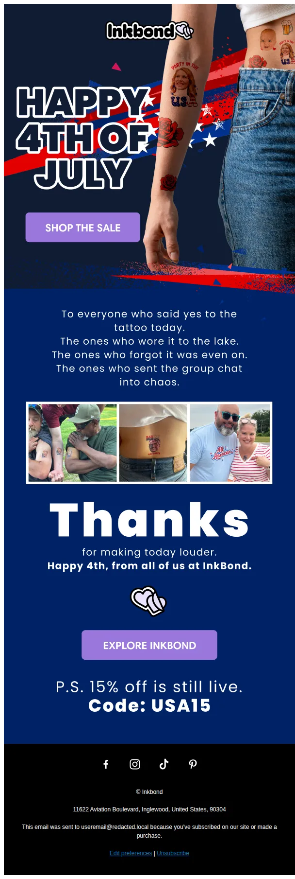 InkBond email: happy 4th 🇺🇸
