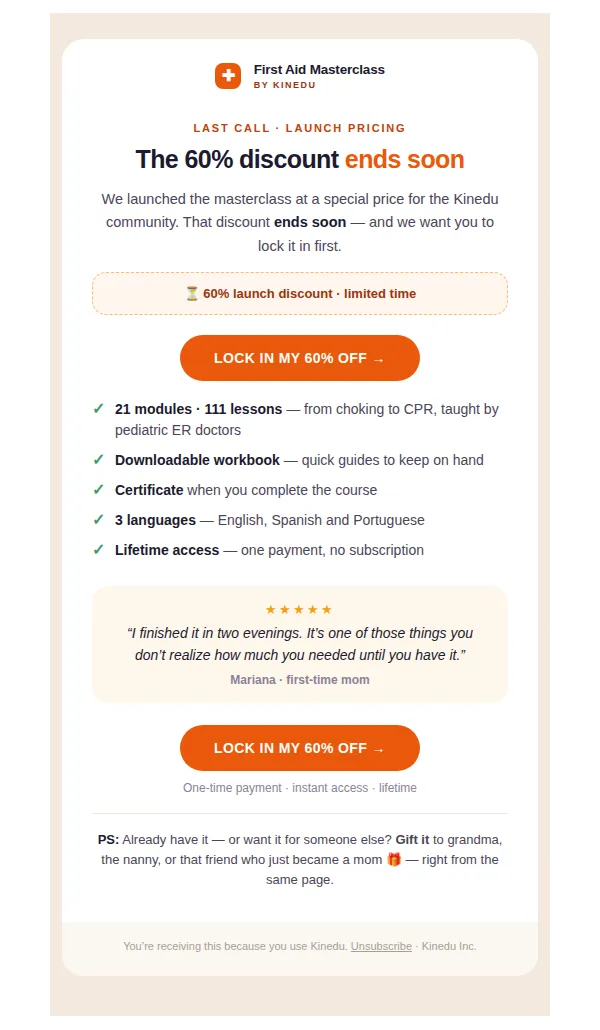 kinedu email: Launch pricing ends soon ⏳