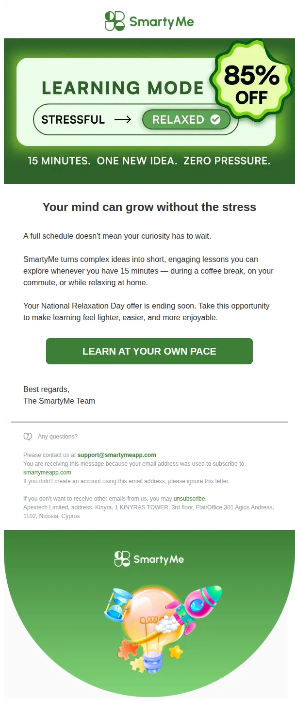 SmartyMe email: A little less pressure. A little more progress.