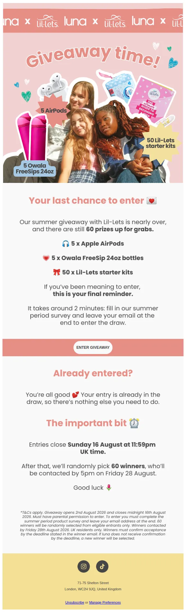 luna email: Giveaway closes Sunday ⏰