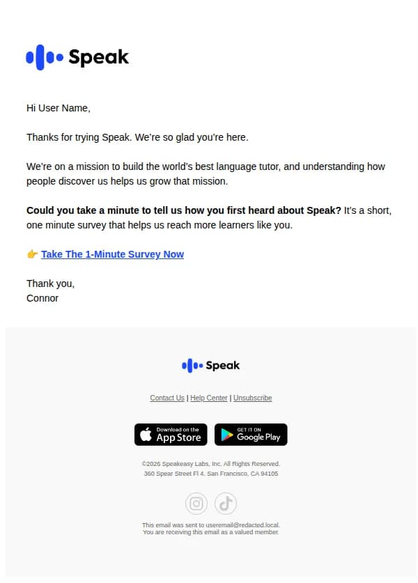 Speak email: How did you hear about Speak?