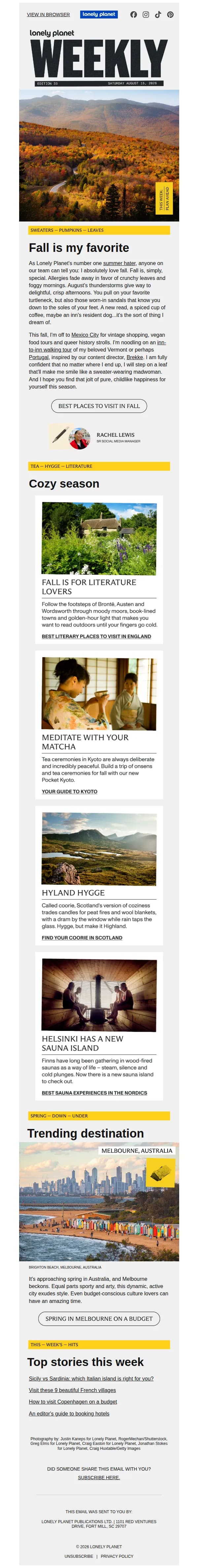 Lonely Planet email: Fall trips we’re dreaming about
