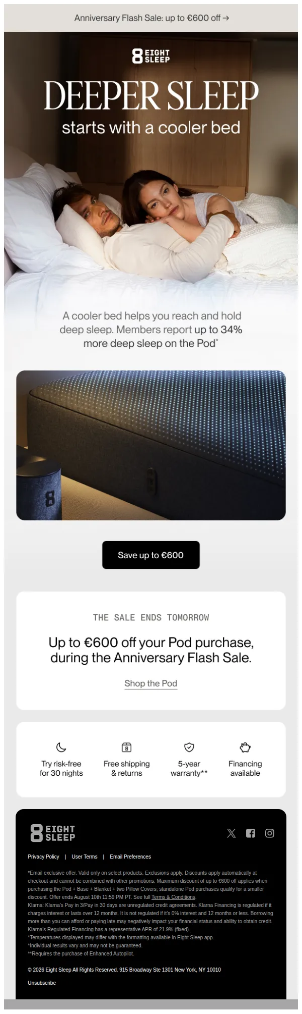Eight Sleep email: Deeper sleep starts with a cooler bed*