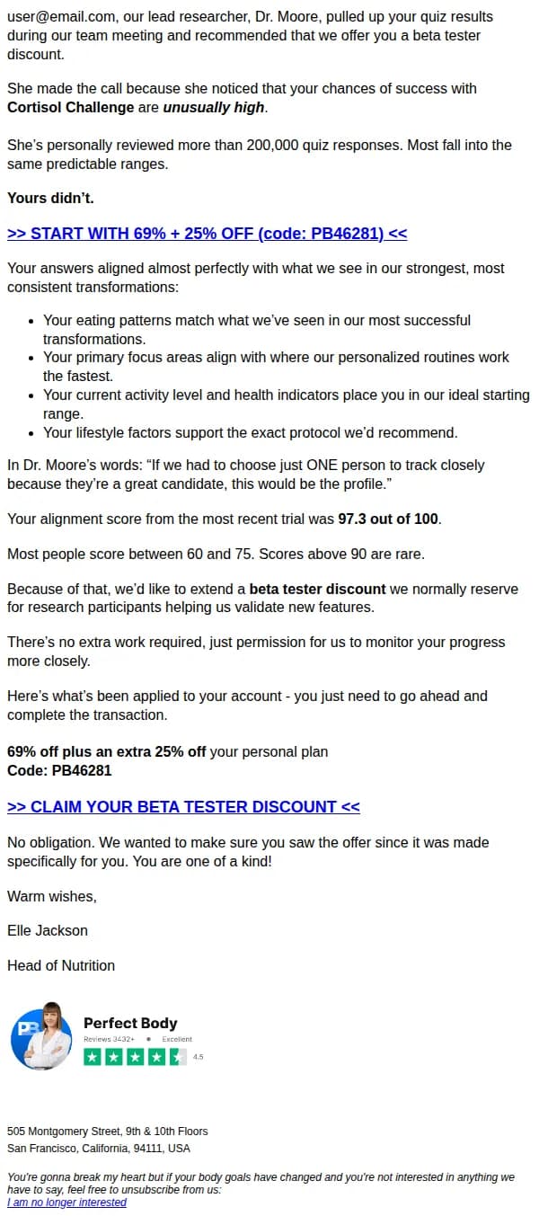 Perfect Body email: Your chance of success = 96% 💙