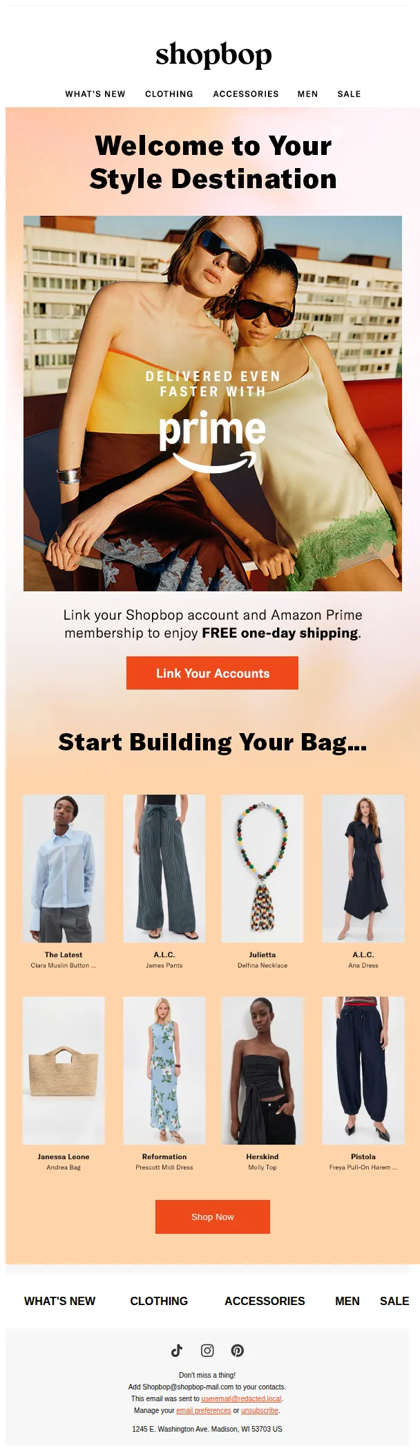 Shopbop email: Want in on Prime benefits?