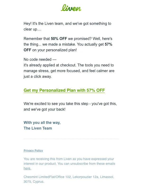 Liven email: Sorry, we've made a mistake...