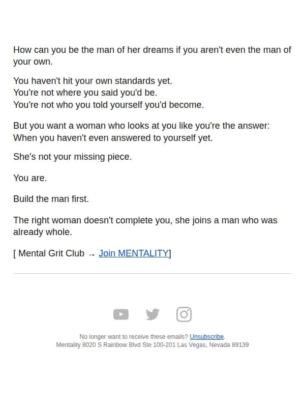 Mentality email: ur prob just lazy and disgusting bro