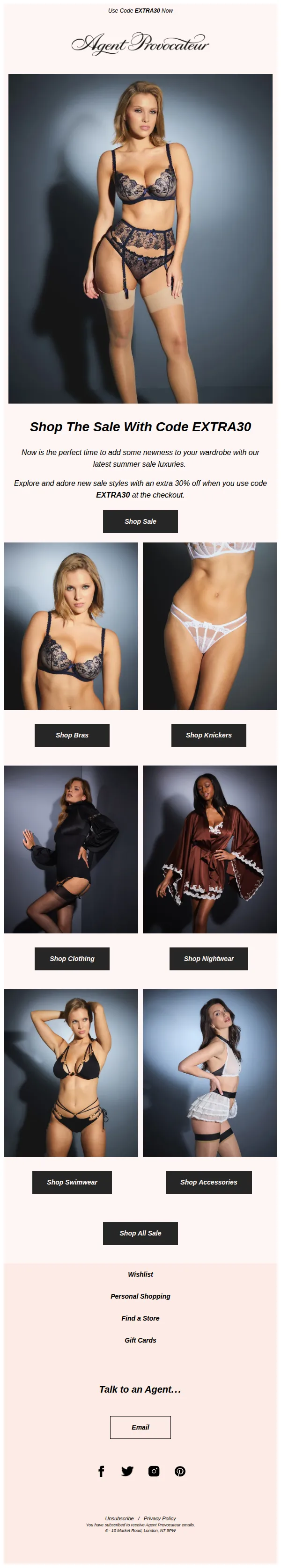 Agent Provocateur email: Explore Further Markdowns | Take An Extra 30% Off