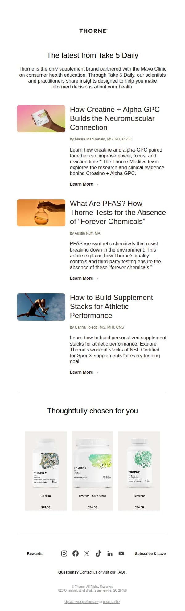 Thorne email: Science made simple, health made personal