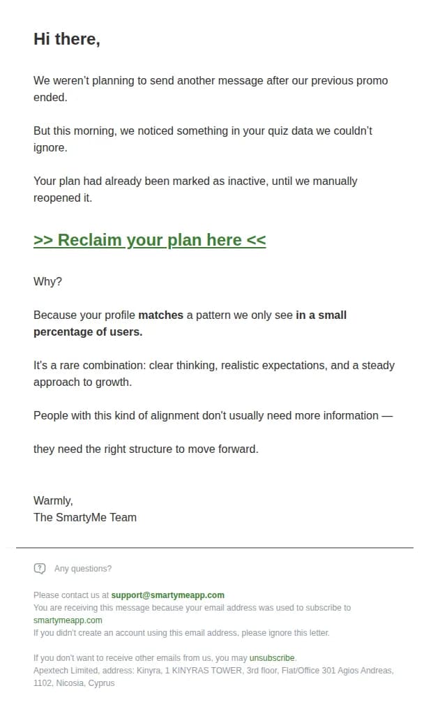 SmartyMe email: You weren't supposed to get this…