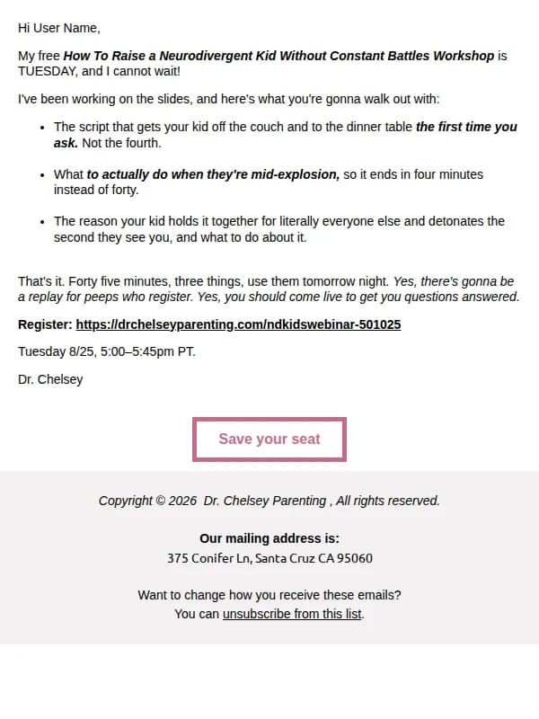 Positive Parenting email: tomorrow, 5pm