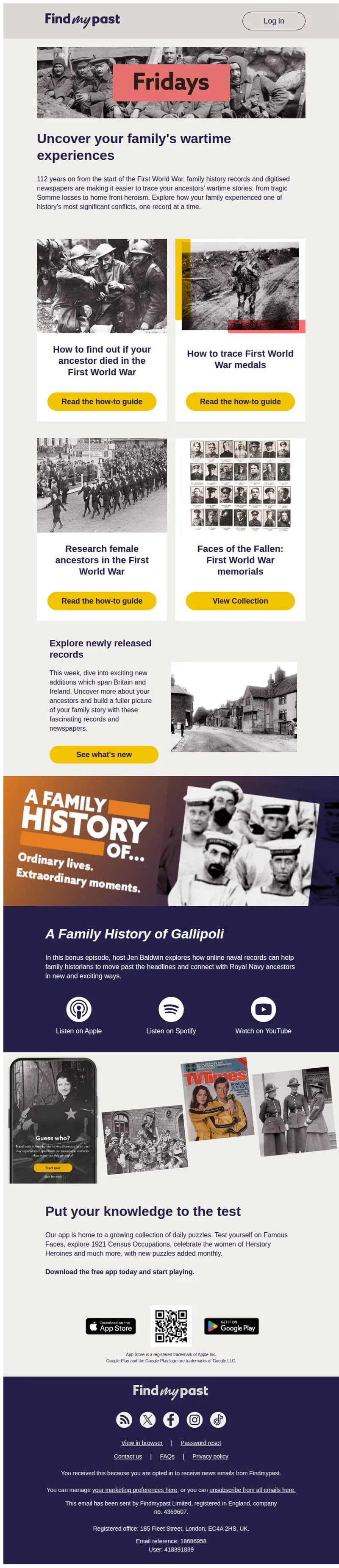 Findmypast email: Unlock your connection to the Great War