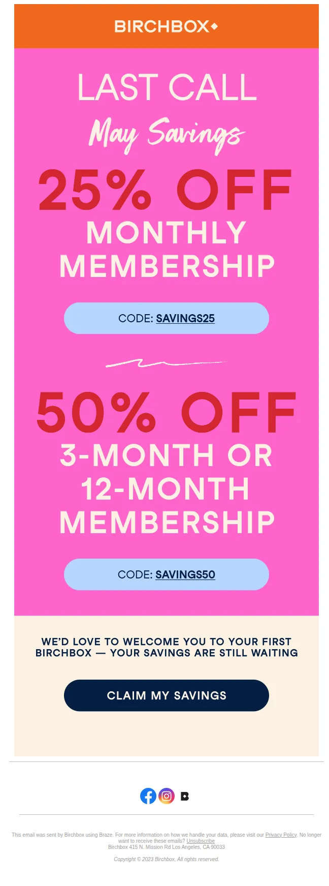 Birchbox email: Final Hours to Save Up to 50% on Birchbox ✨