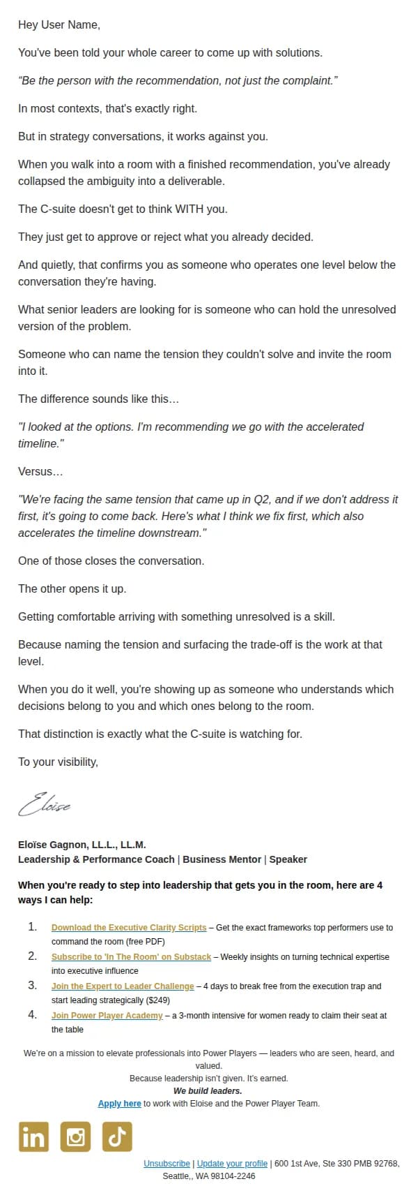 Eloise Gagnon email: Stop arriving with it already solved