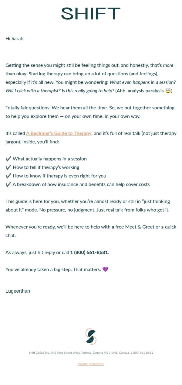 Shift Collab email: Overthinking therapy? Grab your free guide >>