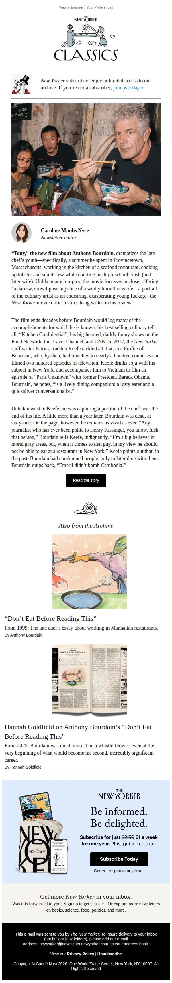 The New Yorker email: Patrick Radden Keefe on Anthony Bourdain