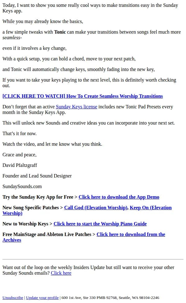 Sunday Sounds email: Make Effortless Key Changes and Transitions