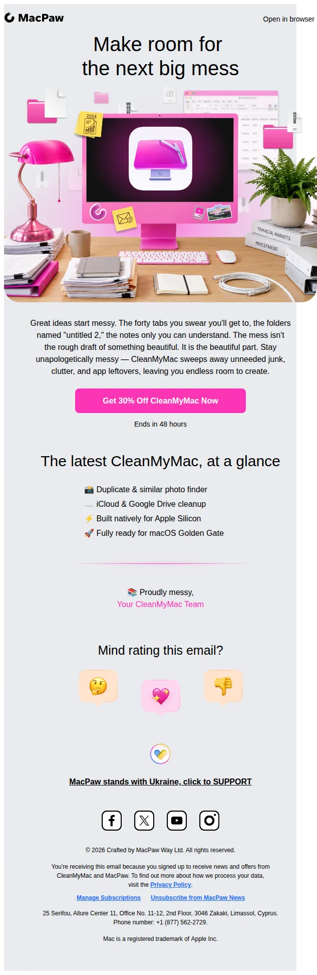 MacPaw Team email: 👀 Your mess can stay. Your 30% off won’t.