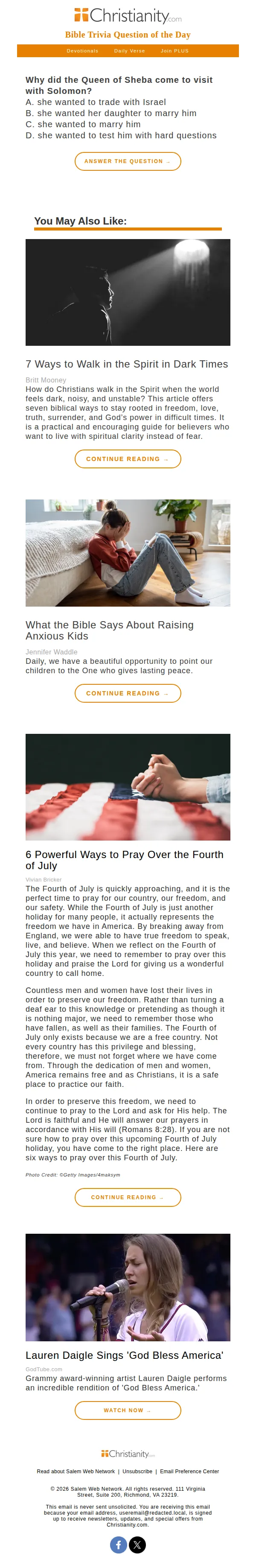 Bible Trivia Question email: See if you can answer today's trivia question!