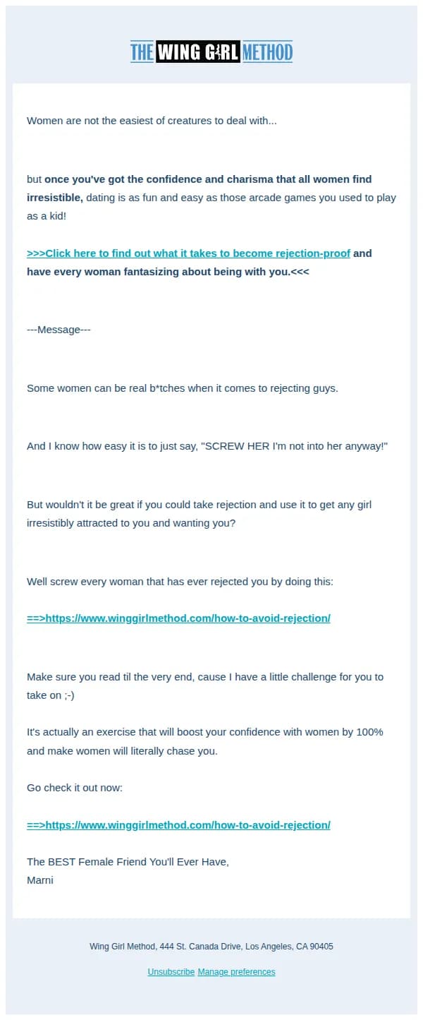 Wing Girl Method email: Screw Her!!!