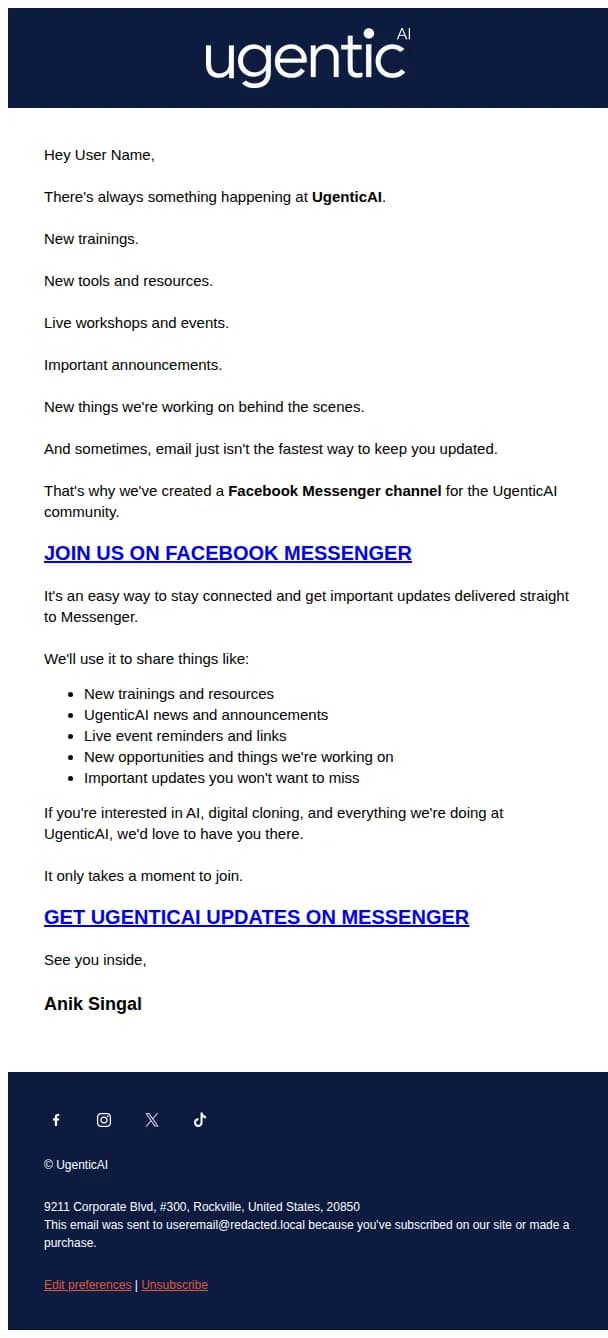 Info Ugenticai email: Stay connected with UgenticAI on Messenger