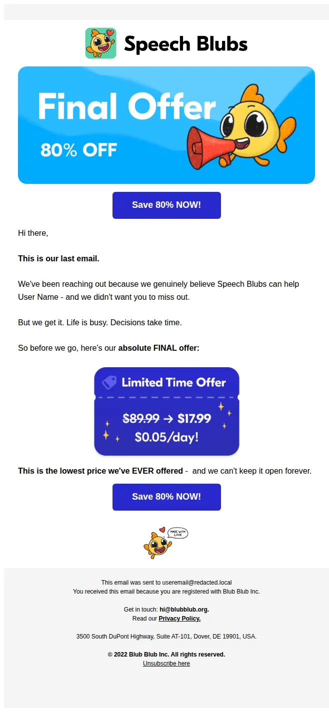 Speech Blubs email: 😢 We're saying goodbye (but here's one last gift)