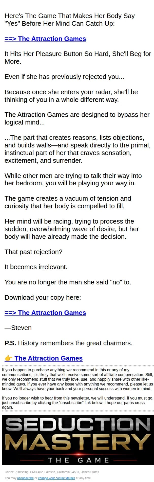 Seduction Mastery email: 🖲 This Game Hits a Woman’s Pleasure Button Like Magic