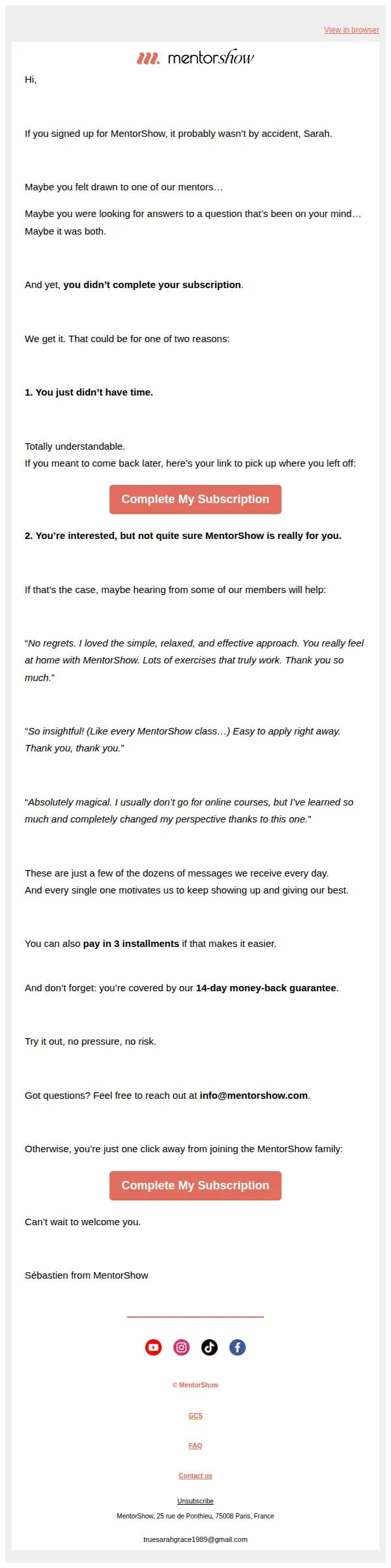 MentorShow email: “Practical, powerful, and so helpful. Thank you, thank you.”