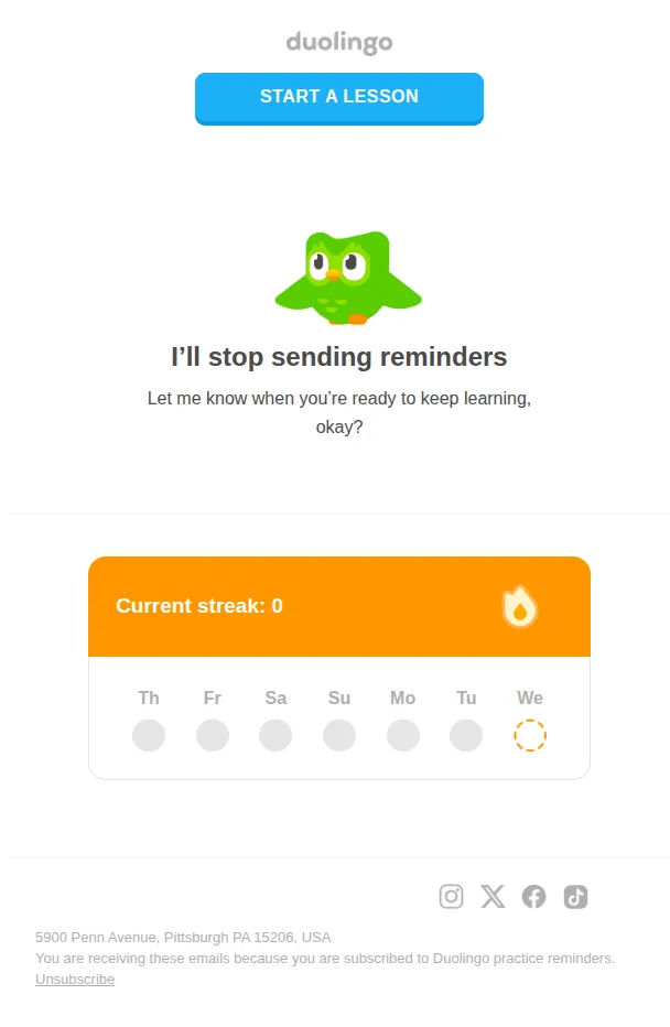 Duolingo email: Your last reminder from me