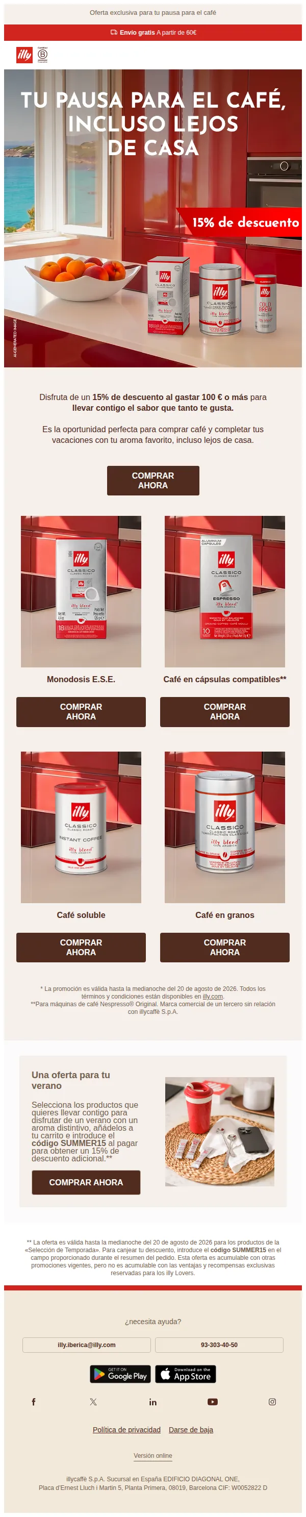 illy Shop email: ¿Todavía no has aprovechado el descuento del 15% para tu pausa para el café?