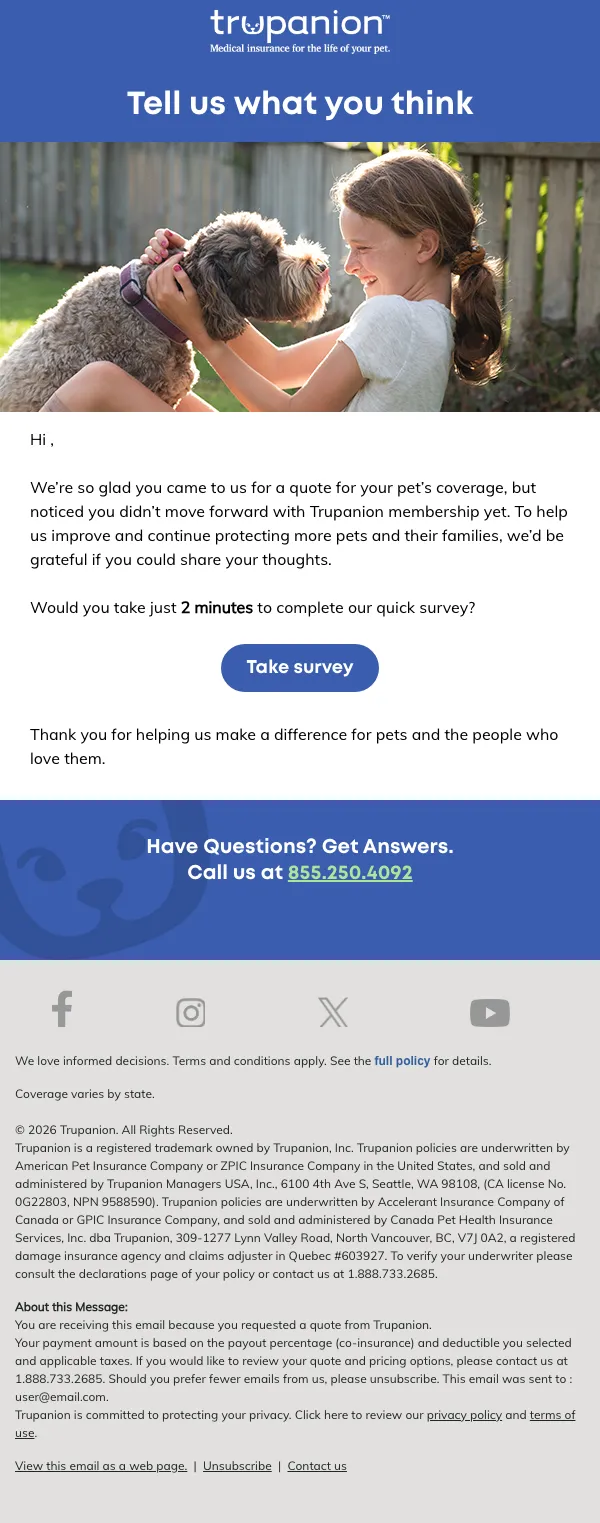 Trupanion email: We want to hear from you!