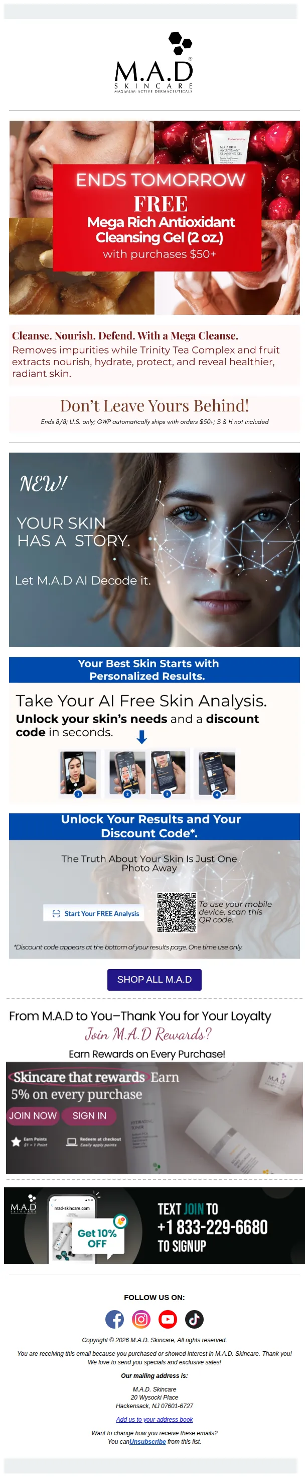 M.A.D Skincare email: 🔥Hurry! FREE Cleanser Offer Ends Tomorrow