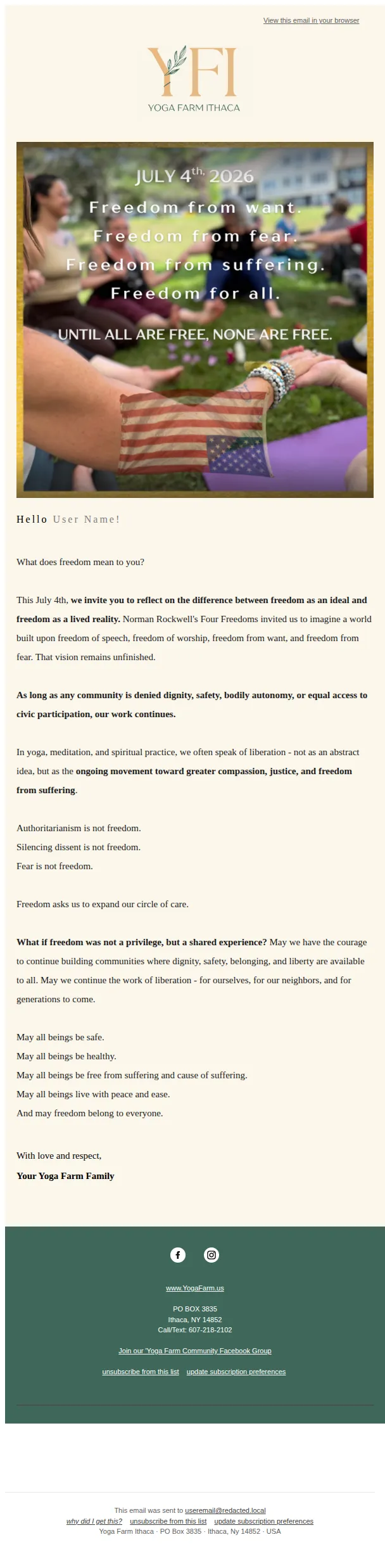 Yoga Farm email: What Does Freedom Mean to You?