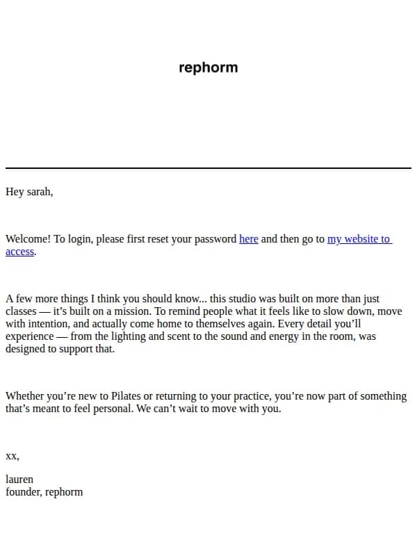 Rephorm email: Welcome to my studio!