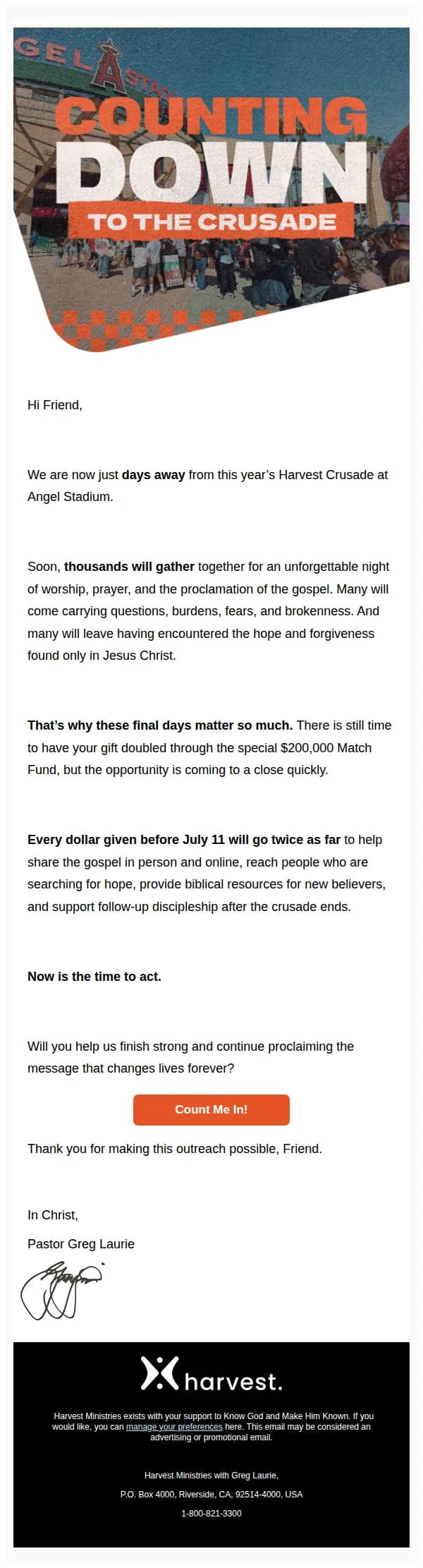 Greg Laurie email: Only Days Left!