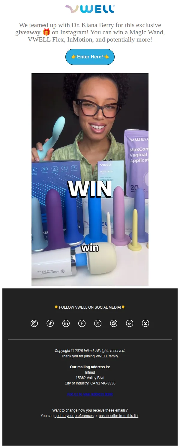 VWELL email: Enter our IG Giveaway🎁 to Win a Magic Wand and More!