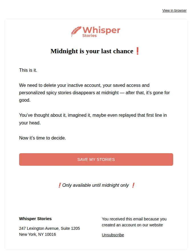 Whisper Stories email: We are closing your account 💔