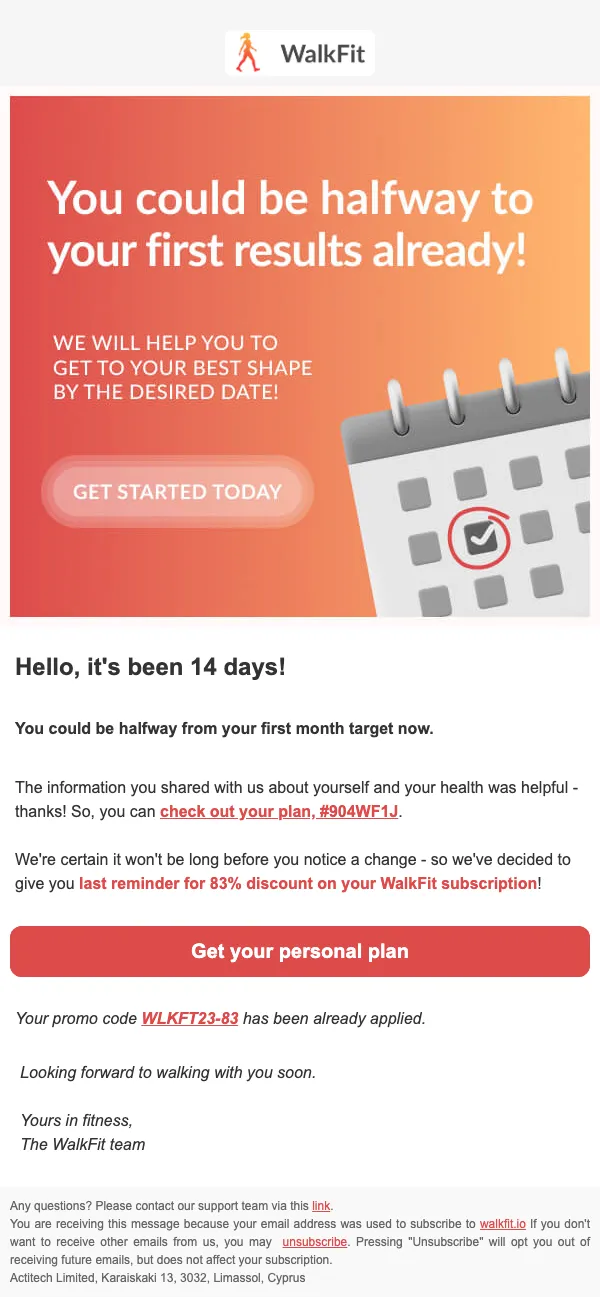 Indoor Walking email: You could be halfway from your target now