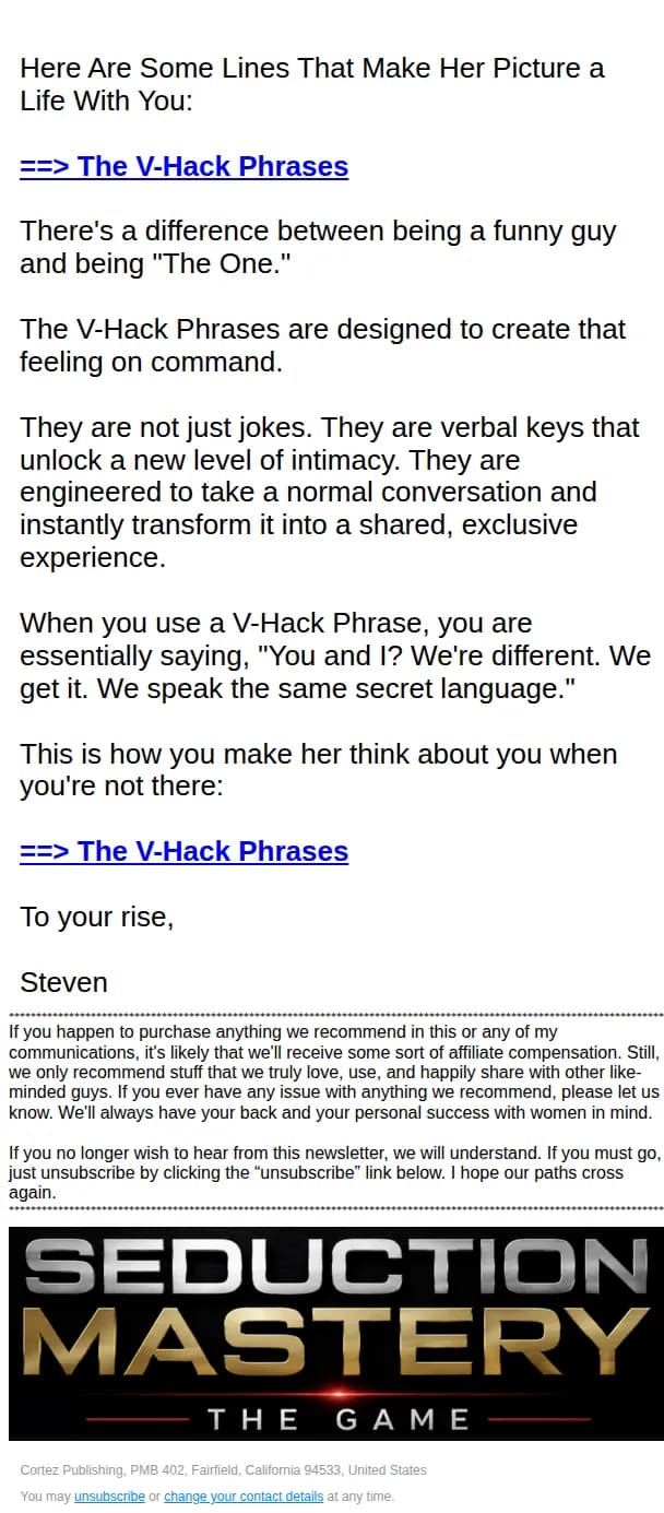 Seduction Mastery email: Funny Lines That Make Her Picture a Life With You