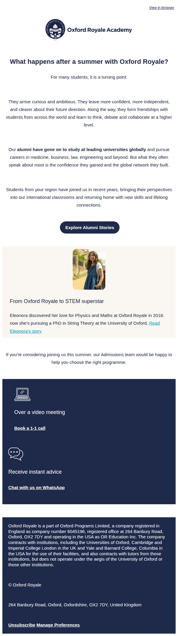 Oxford Royale email: See where our students are now
