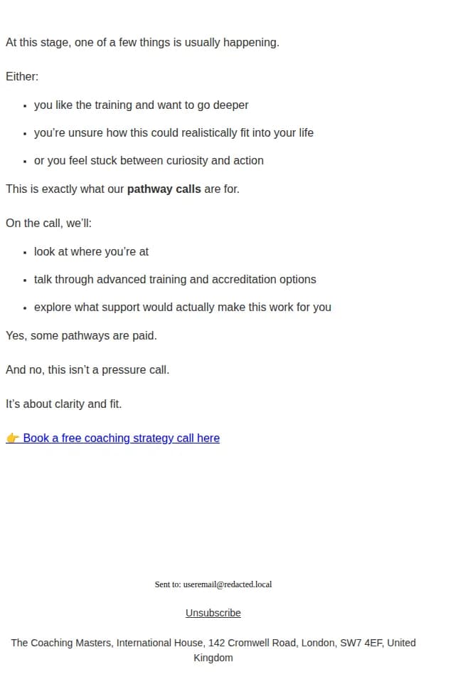 The Coaching Masters email: Want to explore beyond the free certification?