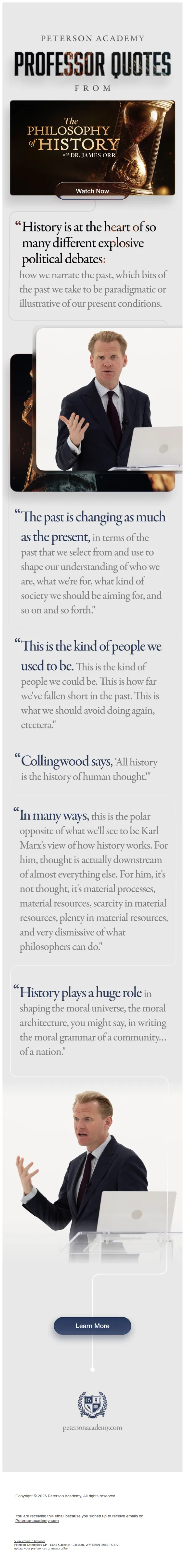 Peterson Academy email: History Shapes the Moral Universe | Professor Quotes