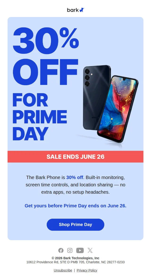 Bark email: Bark Phone + Prime Day = 🎉