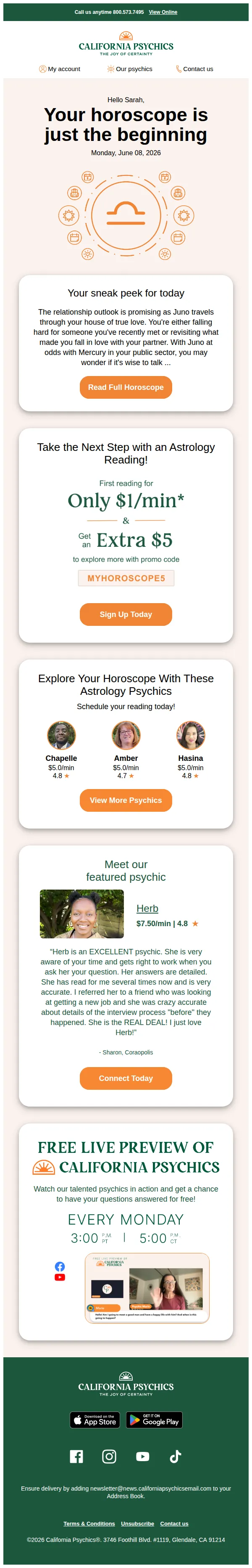 California Psychics email: Today's Libra horoscope