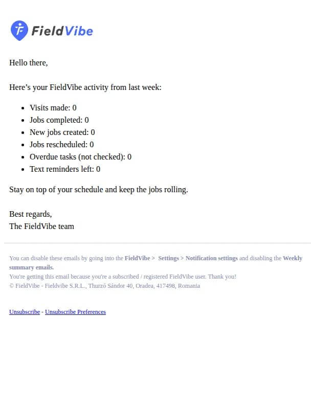 FieldVibe email: FieldVibe: Weekly summary