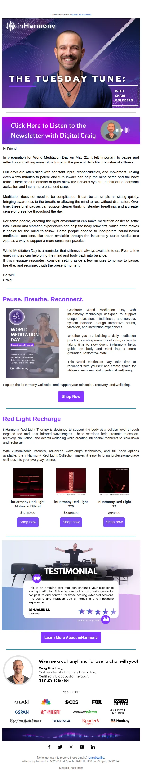 inHarmony email: The Tuesday Tune: World Meditation Day and the Value of Stillness